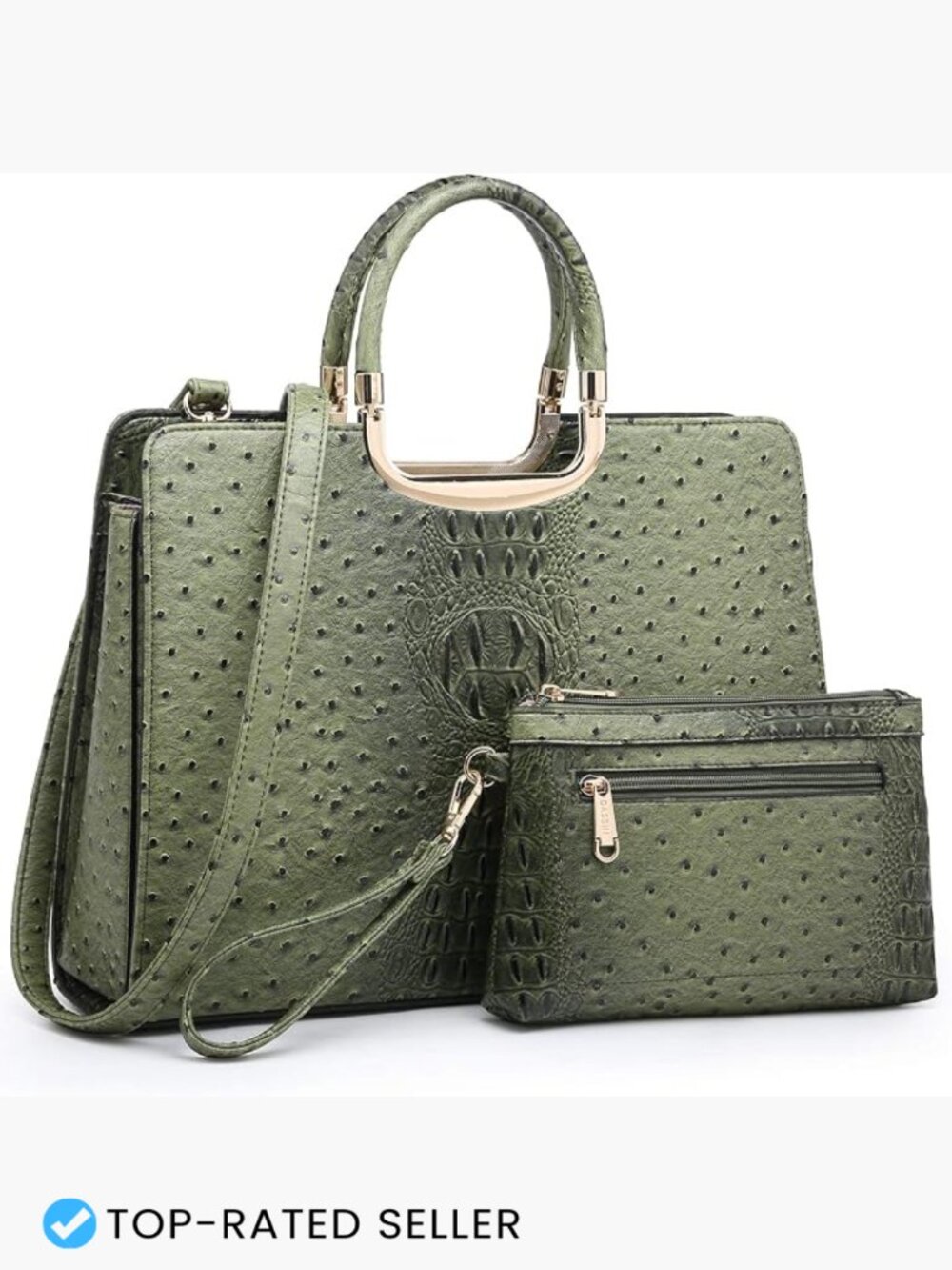 Satchel Purse with Matching Wallet Vegan Leather Work Bag Gold Hardware